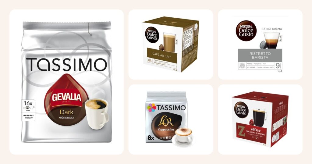 Vertailussa: Gevalia Tassimo mörkrost kaffekapslar, 16 port, Nescafe Dolce Gusto Café© Au Lait kaffekapslar, 16 port, Dolce Gusto Ristretto Barista kaffekapslar, 16 port ym.