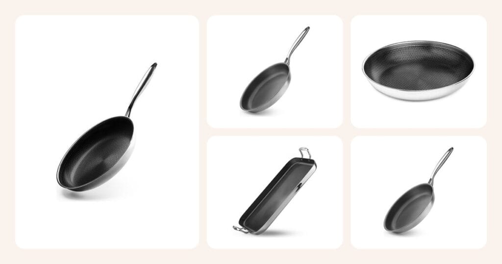 Vertailussa: Stekpanna 20cm, Zero – natural non-stick frying pan 26cm, Handtagslös stekpanna 28cm, Hybrid non-stick griddle plate, Zero – natural non-stick frying pan 22cm