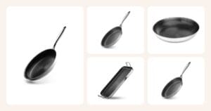 Vertailussa: Stekpanna 20cm, Zero – natural non-stick frying pan 26cm, Handtagslös stekpanna 28cm, Hybrid non-stick griddle plate, Zero – natural non-stick frying pan 22cm