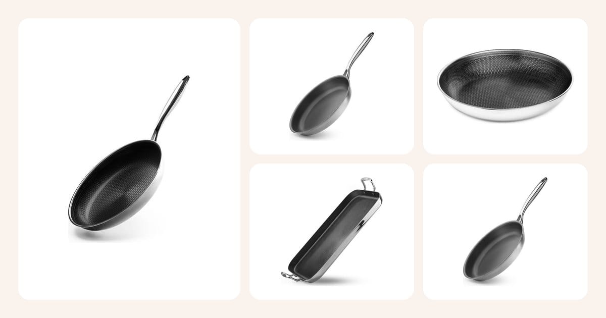 Vertailussa: Stekpanna 20cm, Zero – natural non-stick frying pan 26cm, Handtagslös stekpanna 28cm, Hybrid non-stick griddle plate, Zero – natural non-stick frying pan 22cm