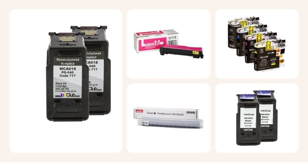 Poimintoja: InkClub: Bläckpatroner svarta (2 x MCA018), Toner magenta, Multipack bläckpatroner - ersätter Brother LC227XL/LC225XL, Toner svart, Bläckpatroner XL svarta (2 x MCA020) ym.