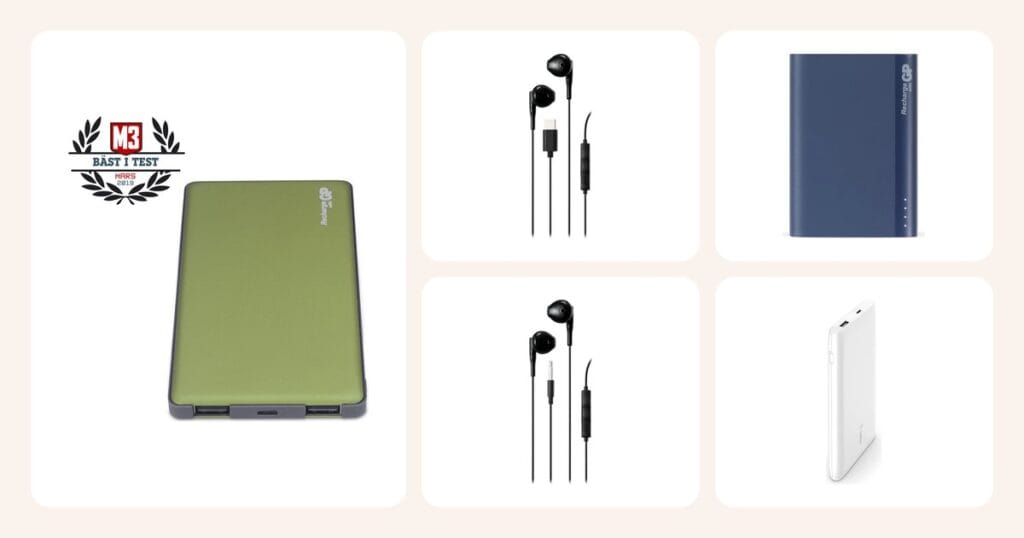 Lahjaideat: GP Voyage 2 Olive Green 5 000 mAh, Streetz C210 Semi-in-ear hörlurar, 3-button, USB-C, black, GP PowerBank DIEM Mercury 7 500 mAh, Streetz E130 Semi-in-ear hörlurar, 3.5mm, mic, black ym.